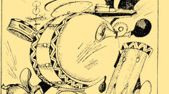 Karykatura z satyrycznej Muchy wyśmiewająca modę na piosenkę „Titina”. Najpewniej pierwowzorem perkusisty był Augustus O’Brown.